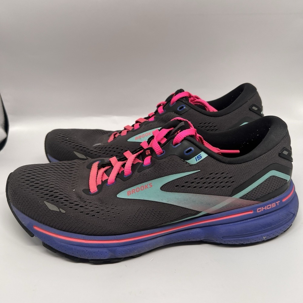 Brooks Ghost 15 Running Shoes Women's Size 9 Black Pink Blue Athletic Walking
